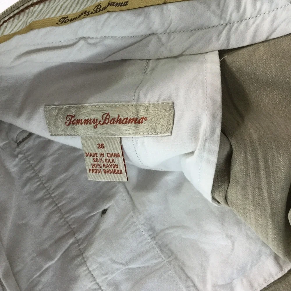 Tommy Bahama Pleated Shorts Mens 36 Khaki Tan Silk Bamboo Herringbone Tropical